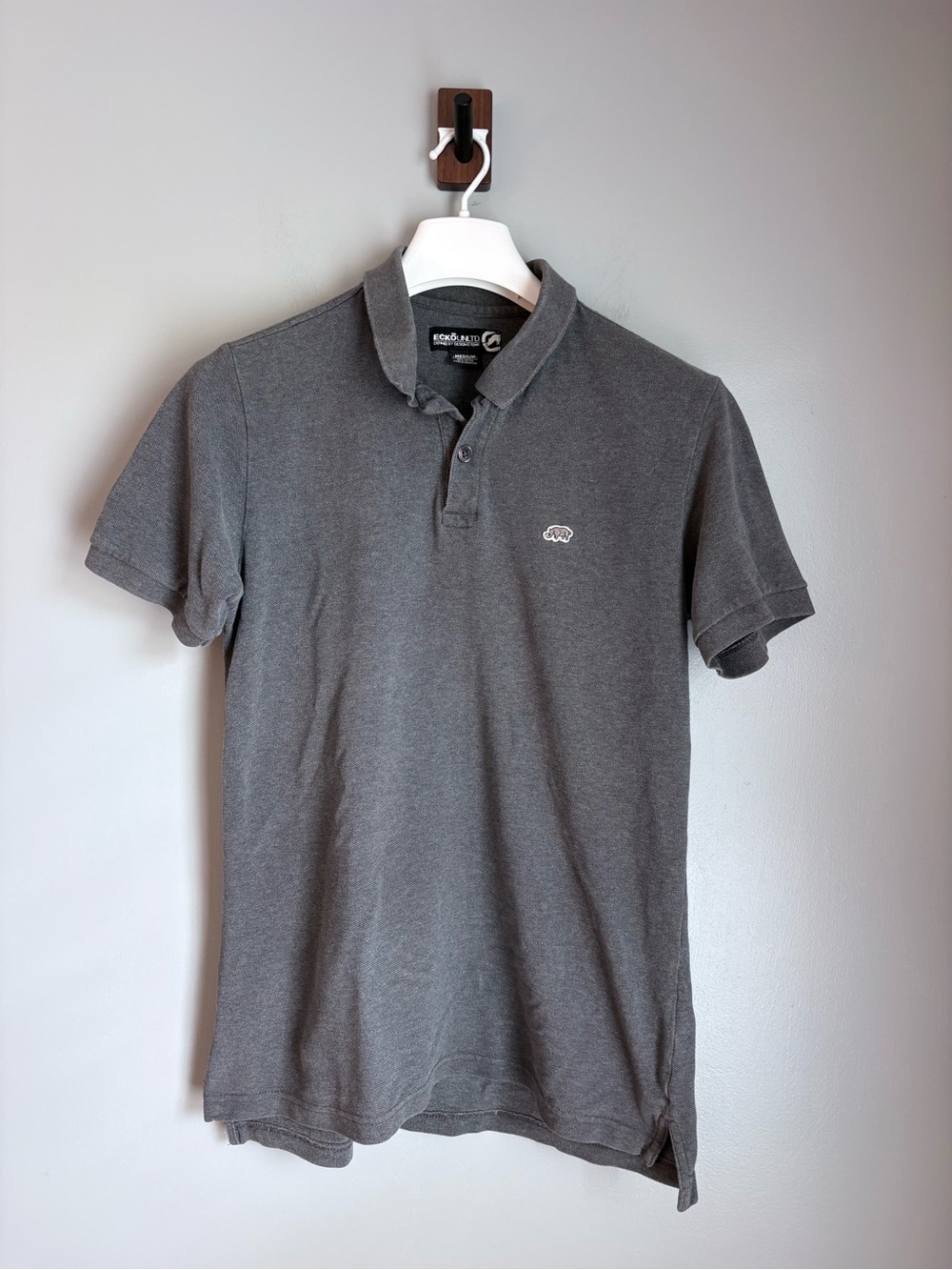 Ecko Unltd Mens Short Sleeve Polo Shirt Gray Rhino Embroidered Logo Size Medium